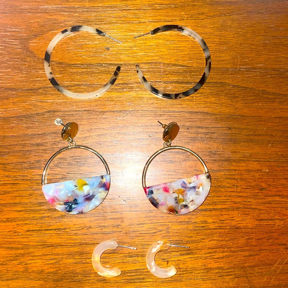 3 pack of funky hoop earrings
